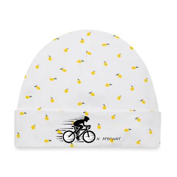 On My Way – Fahrrad T-Shirt für Radfahrer - Baby Premium Organic Mütze - Weiß/Zitronengelb - Vorne