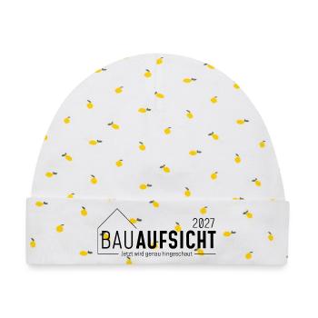 Bauaufsicht 2027 - jetzt wird genau hingeschaut - Baby Premium Organic Mütze - Weiß/Zitronengelb - Vorne
