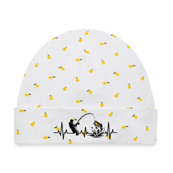 Angeln Herzschlag EKG Angler Silhouette - Baby Premium Organic Mütze - Weiß/Zitronengelb - Vorne