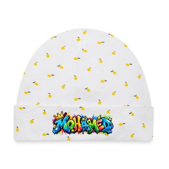Mohamed Graffiti Arc-en-ciel: der König des Stils! - Baby Premium Organic Mütze - Weiß/Zitronengelb - Vorne