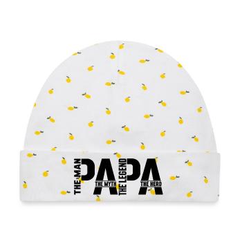 Papa The Man The Myth The Hero Vatertag Geschenk  - Baby Premium Organic Mütze - Weiß/Zitronengelb - Vorne