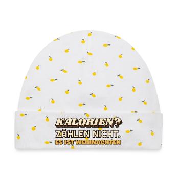 Kalorien zählen nicht - es ist Weihnachten - Baby Premium Organic Mütze - Weiß/Zitronengelb - Vorne