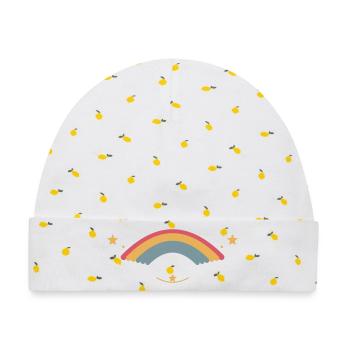 Pastellregenbogen mit Sternen - Baby Premium Organic Mütze - Weiß/Zitronengelb - Vorne