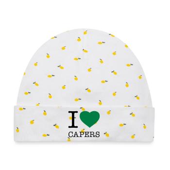 I LOVE CAPERS Kapern - Baby Premium Organic Mütze - Weiß/Zitronengelb - Vorne