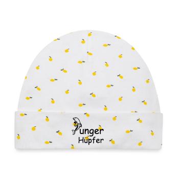 Junger Hüpfer Geschenk - Baby Premium Organic Mütze - Weiß/Zitronengelb - Vorne
