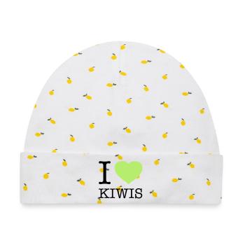I LOVE KIWIS Kiwi - Baby Premium Organic Mütze - Weiß/Zitronengelb - Vorne