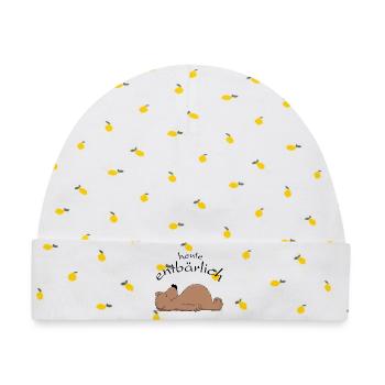 knuffiger Braunbär will entspannen - Baby Premium Organic Mütze - Weiß/Zitronengelb - Vorne