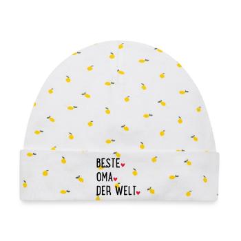 Beste Oma - Baby Premium Organic Mütze - Weiß/Zitronengelb - Vorne