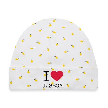 I LOVE LISBON Lissabon Lisbon Portugal - Baby Premium Organic Mütze - Weiß/Zitronengelb - Vorne