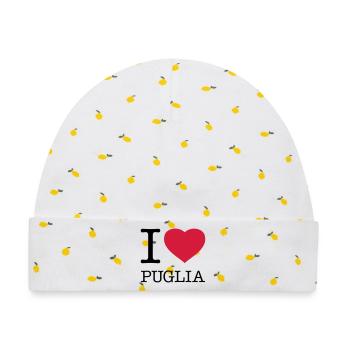 I LOVE PUGLIA Apulien Italy Italien - Baby Premium Organic Mütze - Weiß/Zitronengelb - Vorne