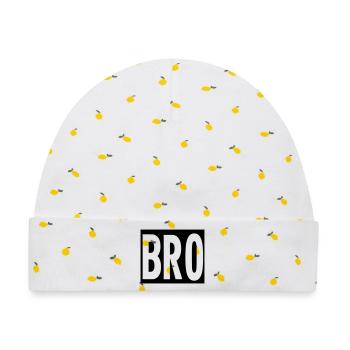 bro freund bruder brother aufkleber bros sticker - Baby Premium Organic Mütze - Weiß/Zitronengelb - Vorne