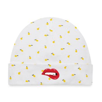 lippen - Baby Premium Organic Mütze - Weiß/Zitronengelb - Vorne