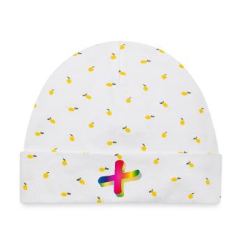 buntes Plus Zeichen in Regenbogenfarben - Baby Premium Organic Mütze - Weiß/Zitronengelb - Vorne