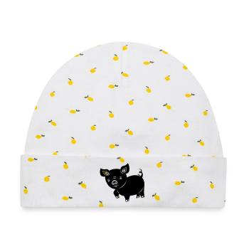 Schwein Ferkel Logo Schattenbild - Baby Premium Organic Mütze - Weiß/Zitronengelb - Vorne