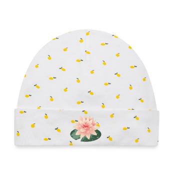 wunderschöne Seerose mit grünem Seerosenblatt - Baby Premium Organic Mütze - Weiß/Zitronengelb - Vorne