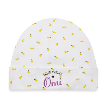 Guten Morgen Omi - Baby Premium Organic Mütze - Weiß/Zitronengelb - Vorne