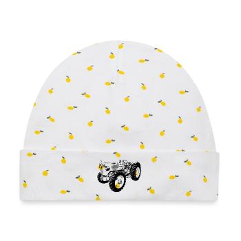 Ackerdiesel Allrad Traktor 4N2 - Baby Premium Organic Mütze - Weiß/Zitronengelb - Vorne