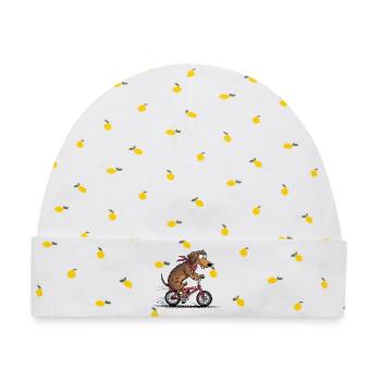 Dackel mit Fahrrad - Baby Premium Organic Mütze - Weiß/Zitronengelb - Vorne
