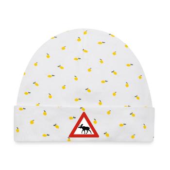 Norwegen - Achtung Elch - Warnschild - Baby Premium Organic Mütze - Weiß/Zitronengelb - Vorne
