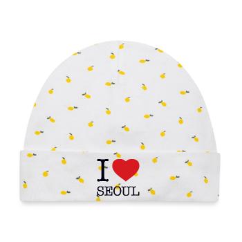 I LOVE SEOUL - Baby Premium Organic Mütze - Weiß/Zitronengelb - Vorne