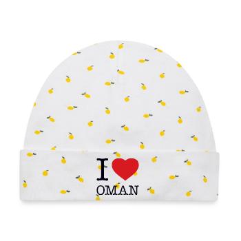 I LOVE OMAN - Baby Premium Organic Mütze - Weiß/Zitronengelb - Vorne