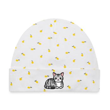 Grau getigerte Katze - Baby Premium Organic Mütze - Weiß/Zitronengelb - Vorne