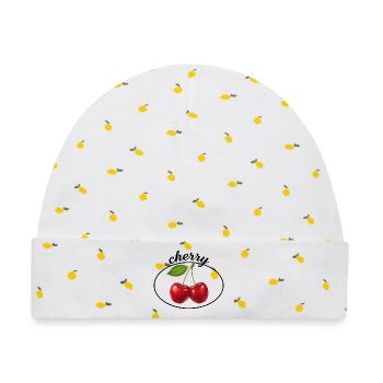 Cherry Duo Emblem - Baby Premium Organic Mütze - Weiß/Zitronengelb - Vorne