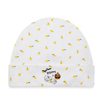 Halloween Kürbis Silhouette - Baby Premium Organic Mütze - Weiß/Zitronengelb - Vorne