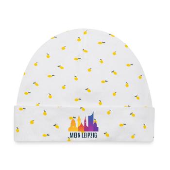 Leipzig Farbverlauf Skyline - Baby Premium Organic Mütze - Weiß/Zitronengelb - Vorne