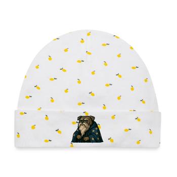 Bulldogge Zauberer mit Bart und Stern Robe Kunst - Baby Premium Organic Mütze - Weiß/Zitronengelb - Vorne