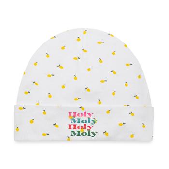 Holy Moly Schriftzug - Baby Premium Organic Mütze - Weiß/Zitronengelb - Vorne