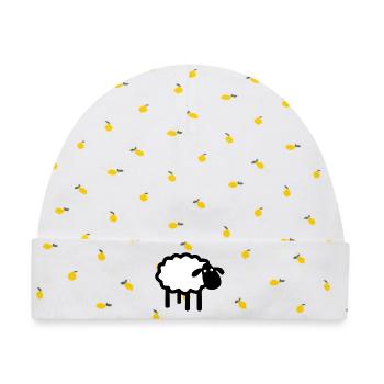 Süßes minimalistisches Schaf | Pyrenäen-Linie Labor - Baby Premium Organic Mütze - Weiß/Zitronengelb - Vorne