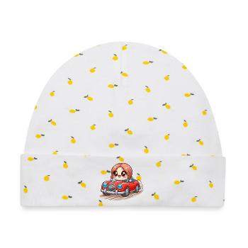 Cartoon-Spielzeugauto - Baby Premium Organic Mütze - Weiß/Zitronengelb - Vorne