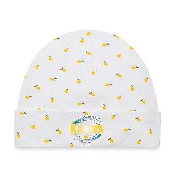 Karma - Minimalistisches Statement Design - Baby Premium Organic Mütze - Weiß/Zitronengelb - Vorne