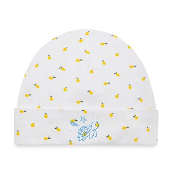 Blaues Meeres-Tier Doodle - Baby Premium Organic Mütze - Weiß/Zitronengelb - Vorne