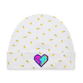 Glitchherz Neon Pixel Herz Love - Baby Premium Organic Mütze - Weiß/Zitronengelb - Vorne