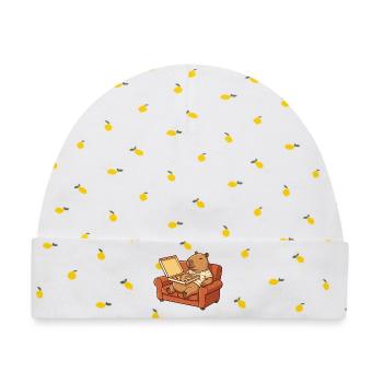 Capybara Sofa Pizza gemütliches Tierdesign - Baby Premium Organic Mütze - Weiß/Zitronengelb - Vorne