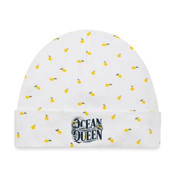 Ocean Queen - Wellen Typografie Design - Baby Premium Organic Mütze - Weiß/Zitronengelb - Vorne