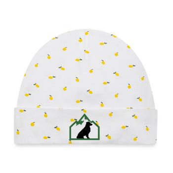 Hund Berge Outdoor Wappen - Baby Premium Organic Mütze - Weiß/Zitronengelb - Vorne