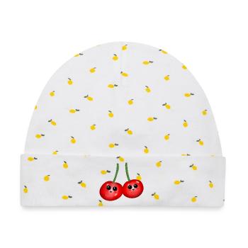 Früchte Kirsche Kirschen Obst Frucht - Baby Premium Organic Mütze - Weiß/Zitronengelb - Vorne