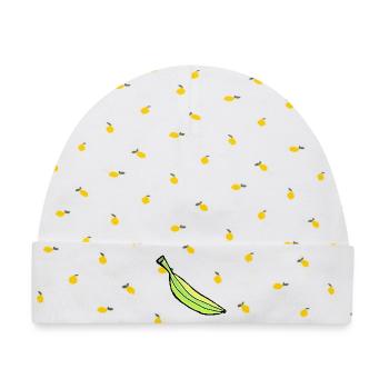 Banane Bananen Frucht Obst  - Baby Premium Organic Mütze - Weiß/Zitronengelb - Vorne
