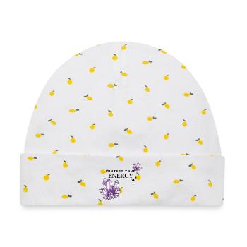 Violette Kristallcluster auf Schwarz - Baby Premium Organic Mütze - Weiß/Zitronengelb - Vorne