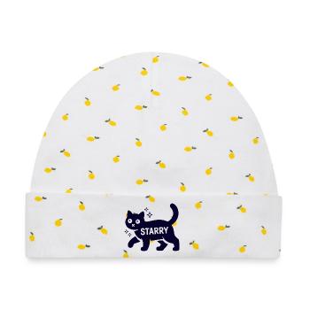 Samtpfote Starry Lustig Monochrom Katze - Baby Premium Organic Mütze - Weiß/Zitronengelb - Vorne