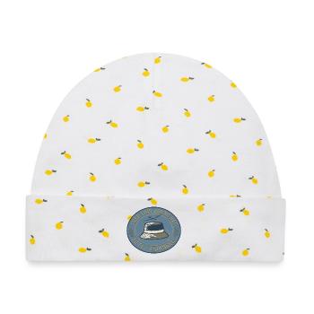 Round Hat Flies Triangles - Baby Premium Organic Mütze - Weiß/Zitronengelb - Vorne
