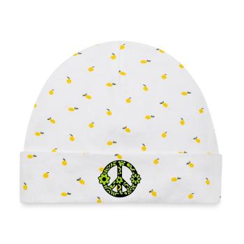 Peace Zeichen Blumen Icon - Baby Premium Organic Mütze - Weiß/Zitronengelb - Vorne