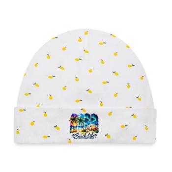 Strandleben: Sonnenuntergang & Camper - Baby Premium Organic Mütze - Weiß/Zitronengelb - Vorne