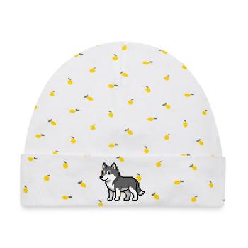 Pixel Wolf - Baby Premium Organic Mütze - Weiß/Zitronengelb - Vorne