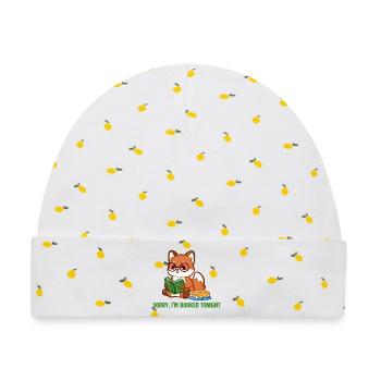 Fuchs mit Brille und Büchern - Sorry, I'm booked - Baby Premium Organic Mütze - Weiß/Zitronengelb - Vorne