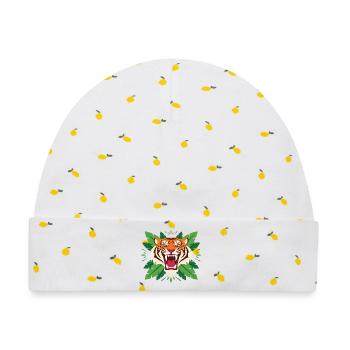 Tiger im Blattwerk Emblem - Baby Premium Organic Mütze - Weiß/Zitronengelb - Vorne