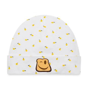 Winkender Toast Cartoon - Baby Premium Organic Mütze - Weiß/Zitronengelb - Vorne